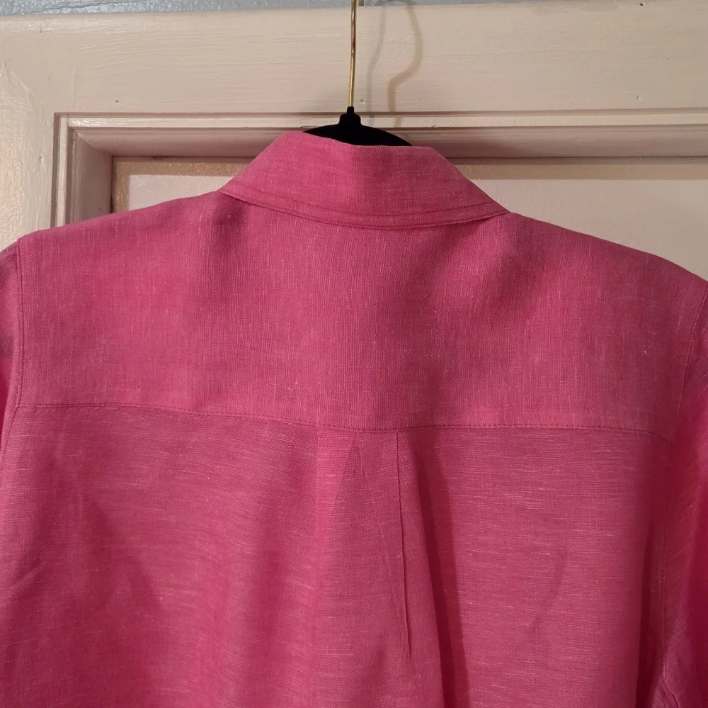 Women's J.McLaughlin Pink Britt Linen Long Sleeve Blouse, Size L - Picture 11 of 14